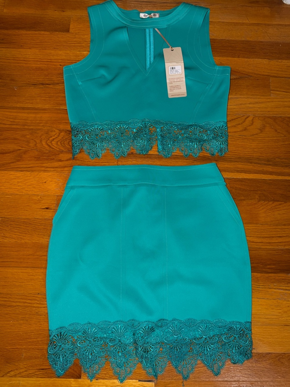 Lace-Hem mini Pencil Skirt set